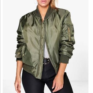 Plus size olive bomber jacket  with orange lining